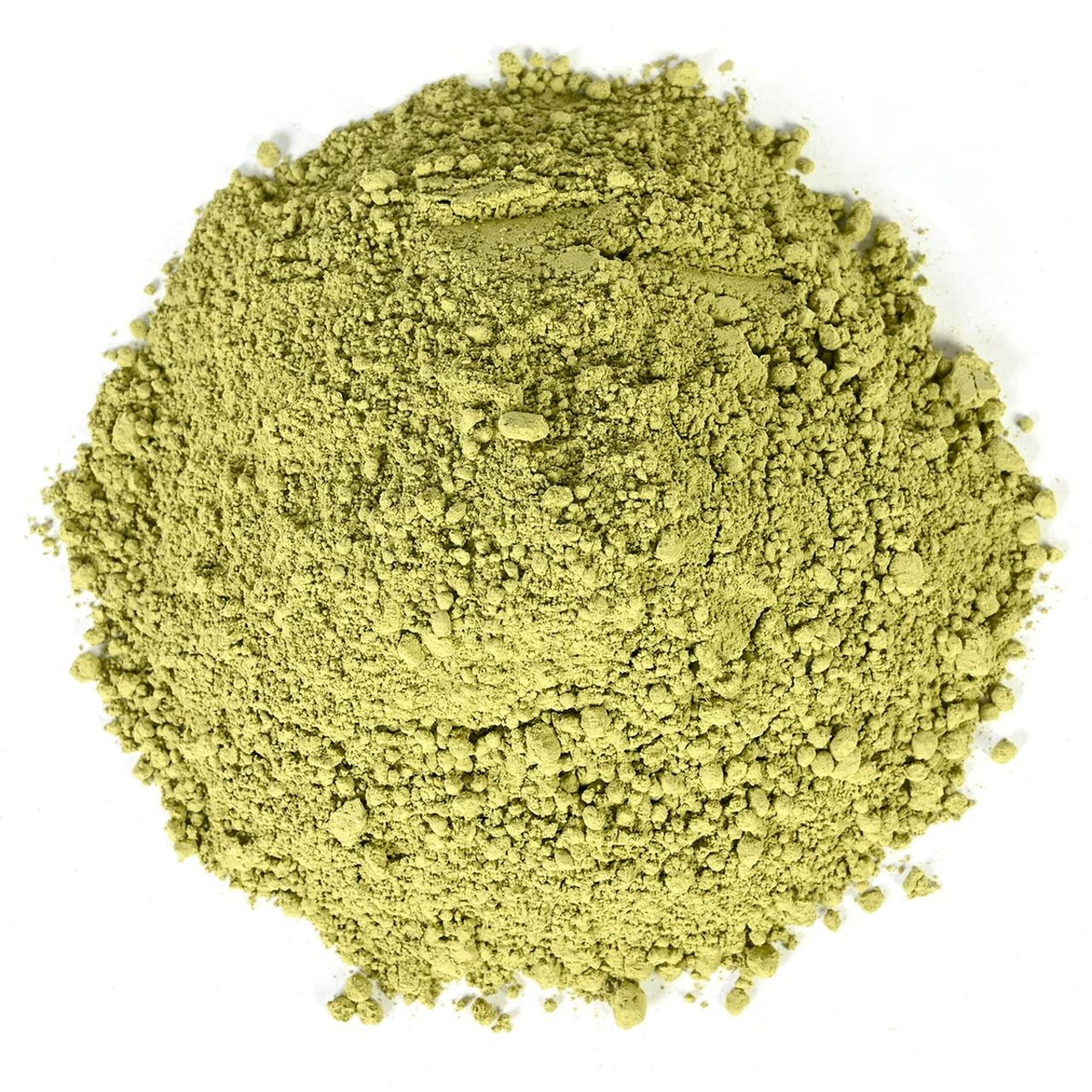 Green tea powder on a white background