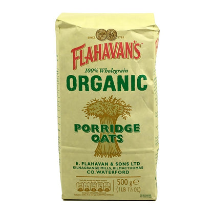 Bag of Flahavan's Organic Porridge Oats on a white background