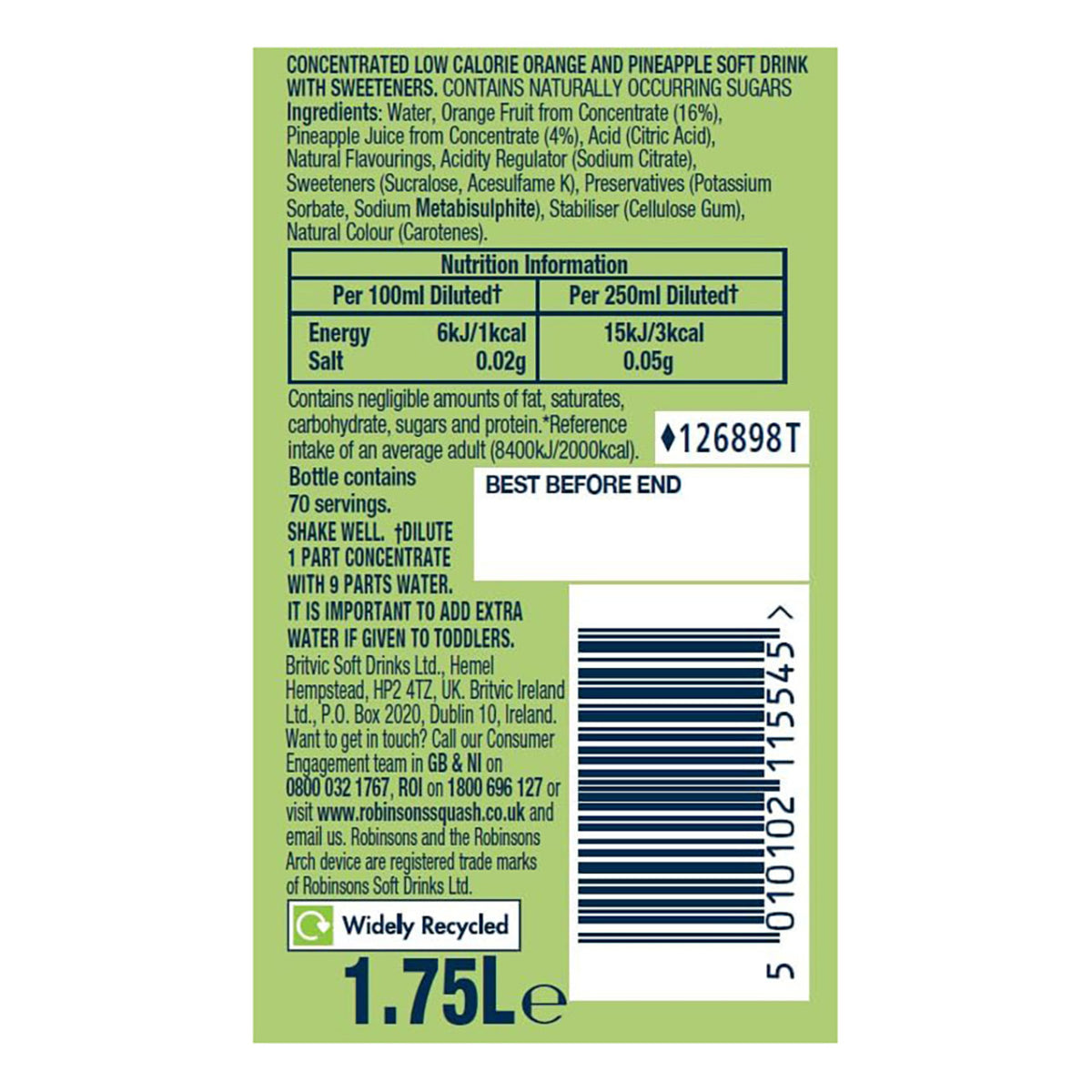 Green label with nutritional information and product details on a white background