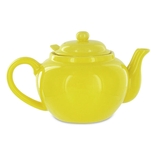 Yellow ceramic teapot on a white background