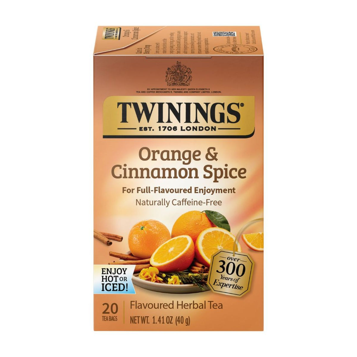Twinings Orange & Cinnamon Spice tea box on a white background