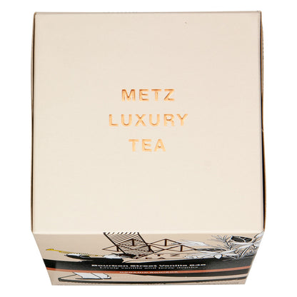 Beige box with 'Metz Luxury Tea' text on a white background
