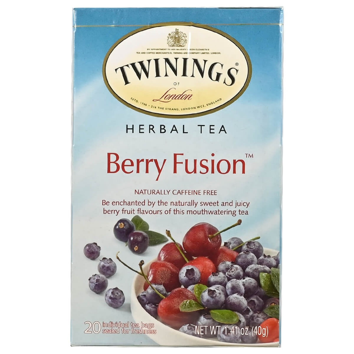 Box of Twinings Herbal Berry Fusion tea 