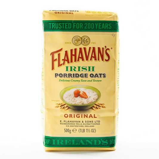 Flahavan's Irish Porridge Oats packaging on a white background