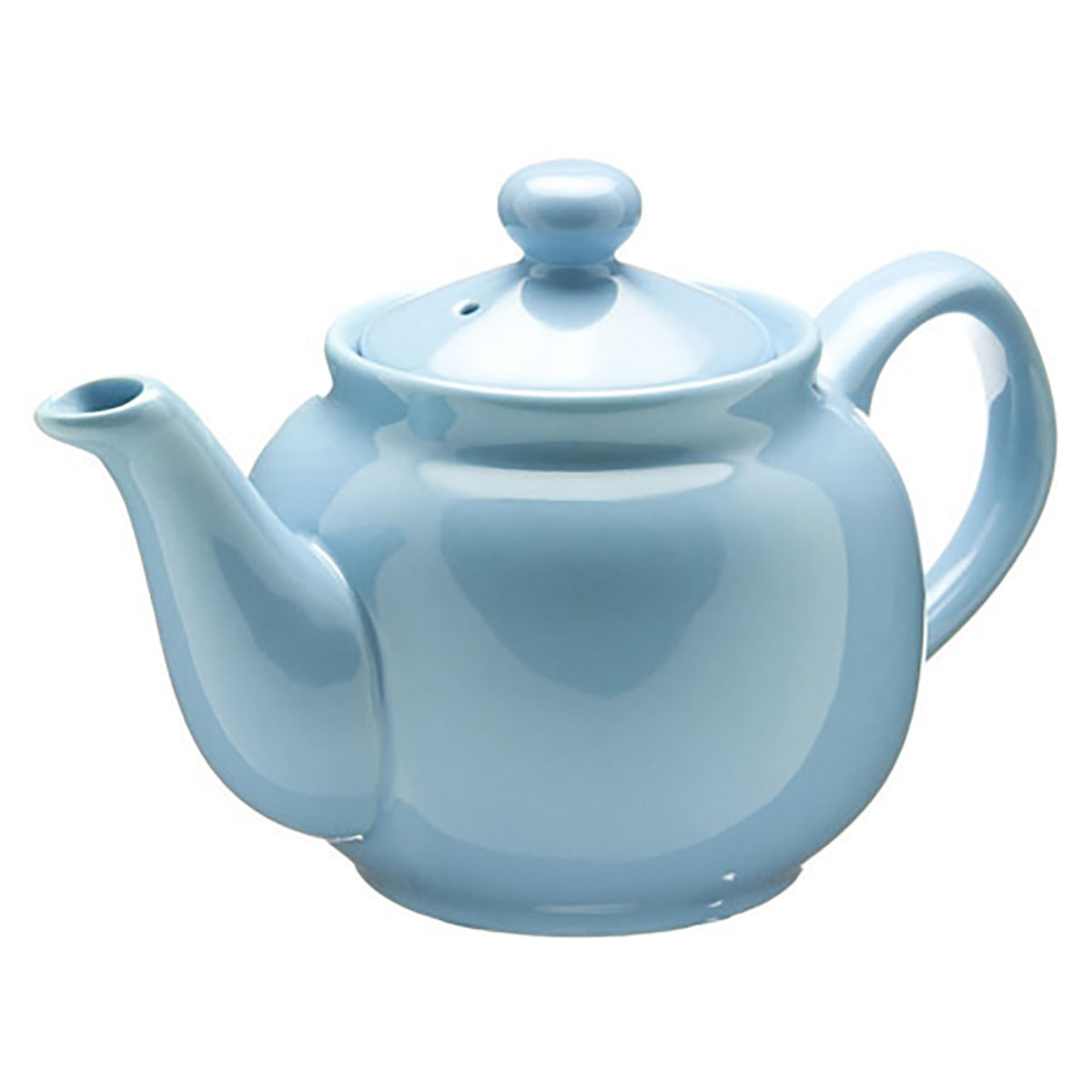 Light blue ceramic teapot on a white background