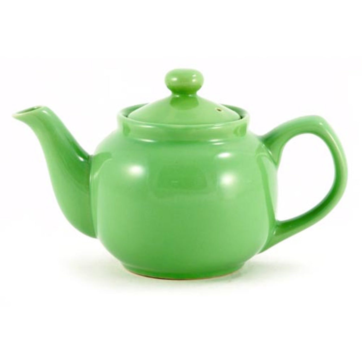 Green teapot on a white background