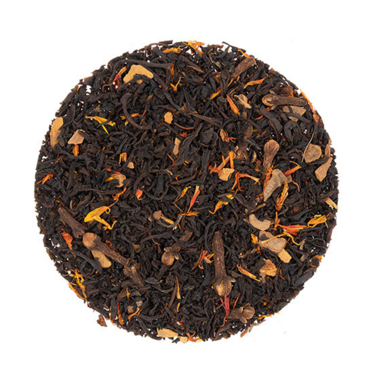 Tea loose-leaf with visible flowers on a white background