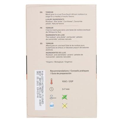 Product label with text and icons on a beige background