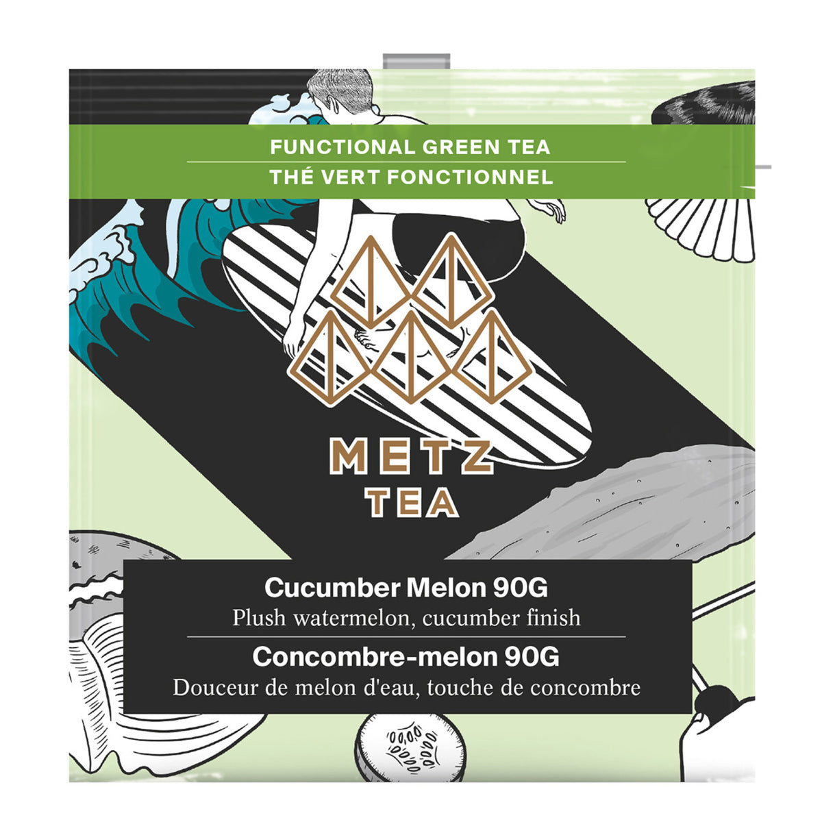 METZ Tea package with cucumber melon flavor on a white background