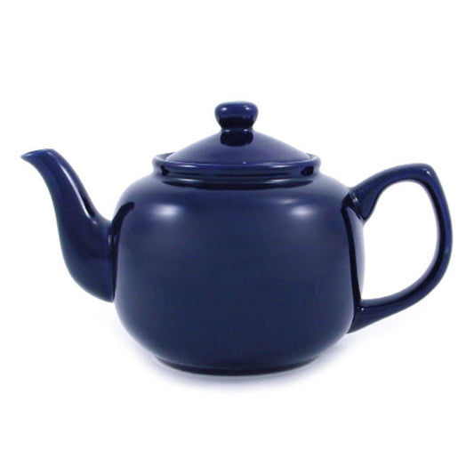 Navy blue teapot on a white background