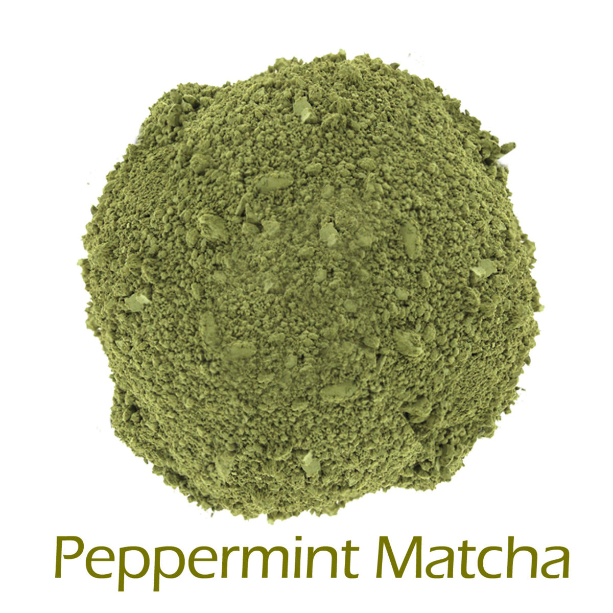Peppermint Matcha powder on a white background with product name caption