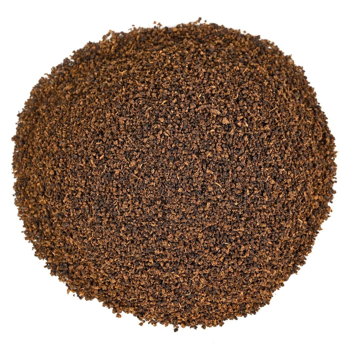Dry brown tinted ground black loose leaf tea