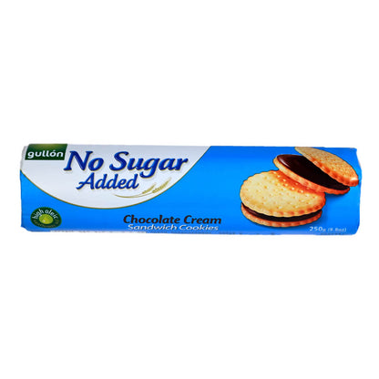 Box of Gullon No Sugar Added Chocolate Cream Sandwich Cookies on a white background