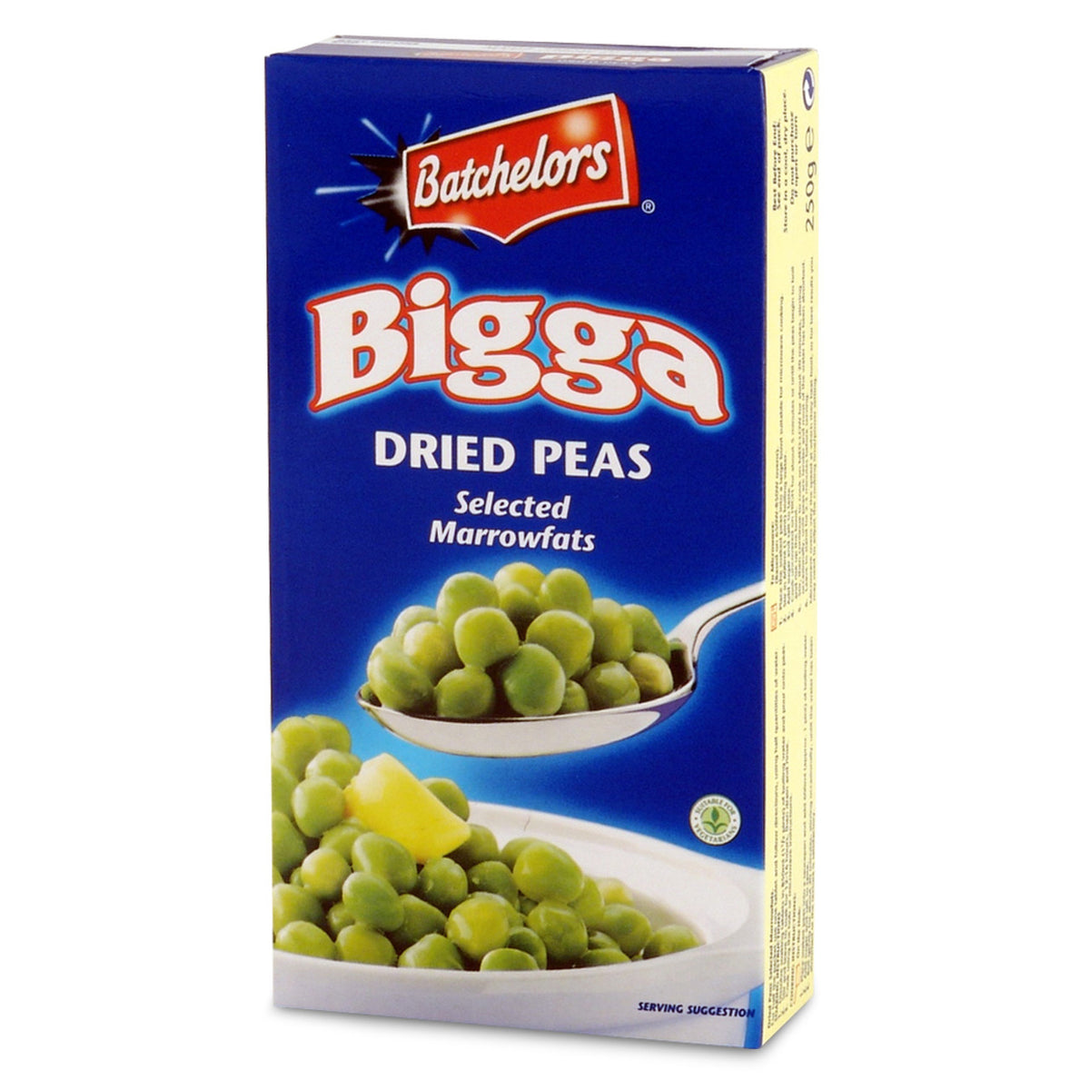 Box of Batchelors Bigga Dried Peas on a white background