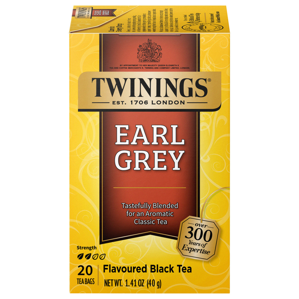 Box of Twinings Earl Grey tea on a white background