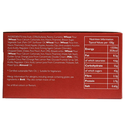 Cole’s Rum & Double Cream Christmas Pudding nutrition label on a red box with white text