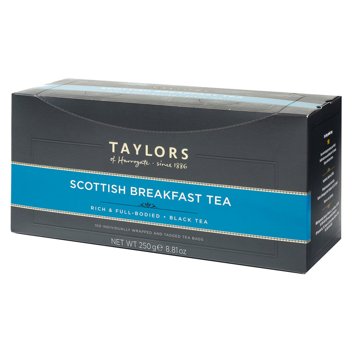 Box of Taylors Scottish Breakfast tea on a white background