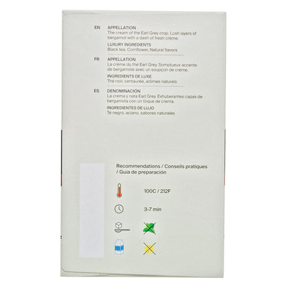 Tea package with text and icons on a white background
