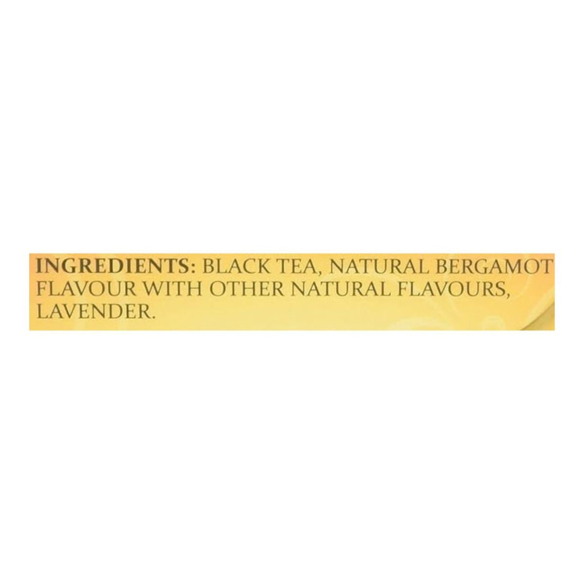 Text label with ingredients of black tea and natural bergamot flavor on a white background