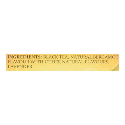 Text label with ingredients of black tea and natural bergamot flavor on a white background