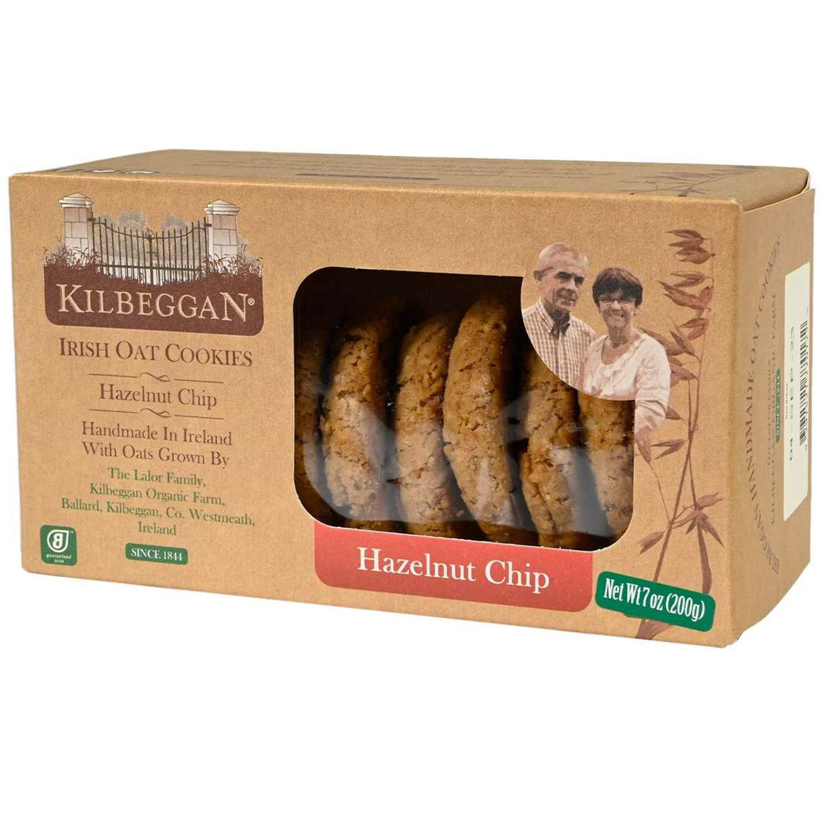 Kilbeggan Irish Oat Cookies Hazelnut Chip packaging with cookies visible through window