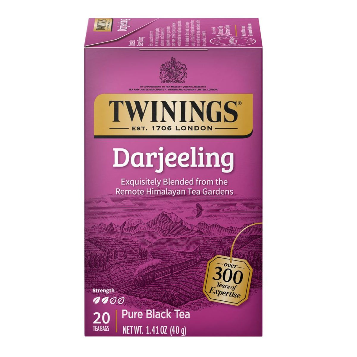 Twinings Darjeeling tea box on a white background