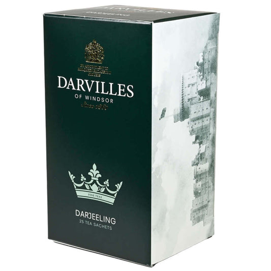 Darvilles of Windsor tea box with black and white design