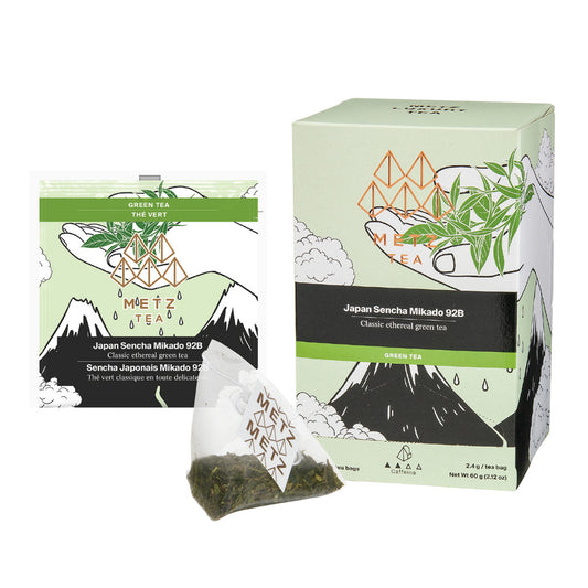 Meyz Tea packaging with green tea bag on a white background