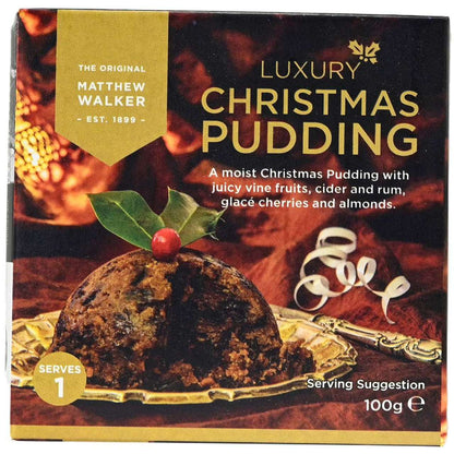Box of Matthew Walker Luxury Christmas Pudding with festive design