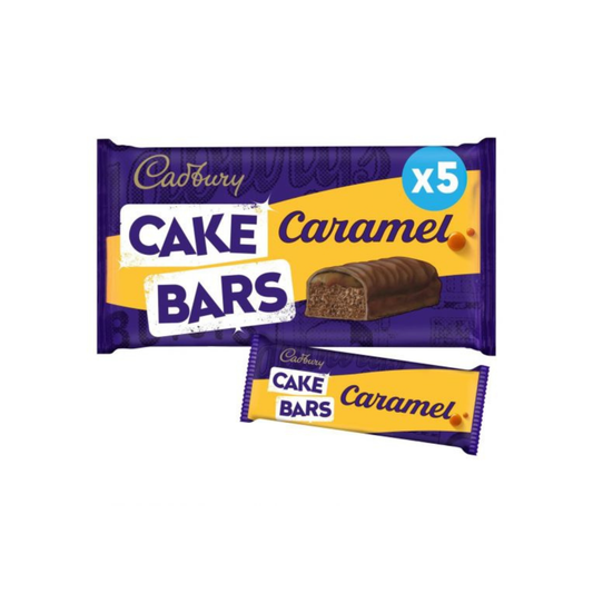 Cadbury Cake Caramel Bars packaging on a white background