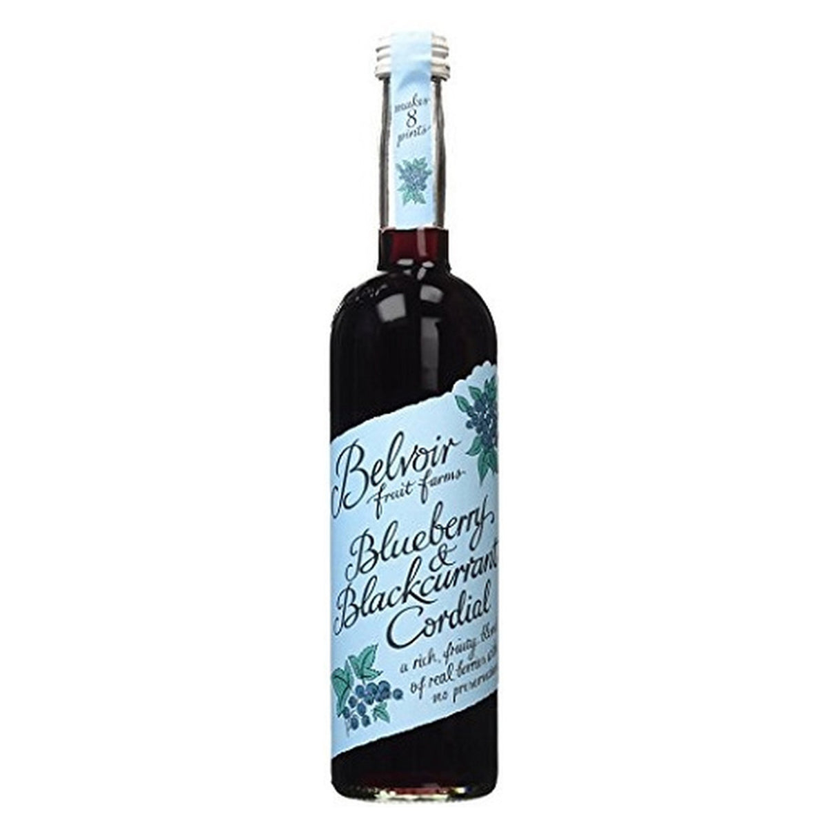 Bottle of Belvoir Blueberry & Blackcurrant Cordial on a white background