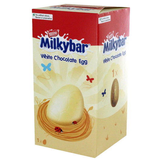 Milkybar White Chocolate Egg packaging on a white background