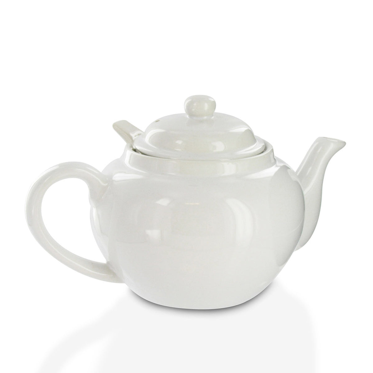 White ceramic teapot with lid on a white background