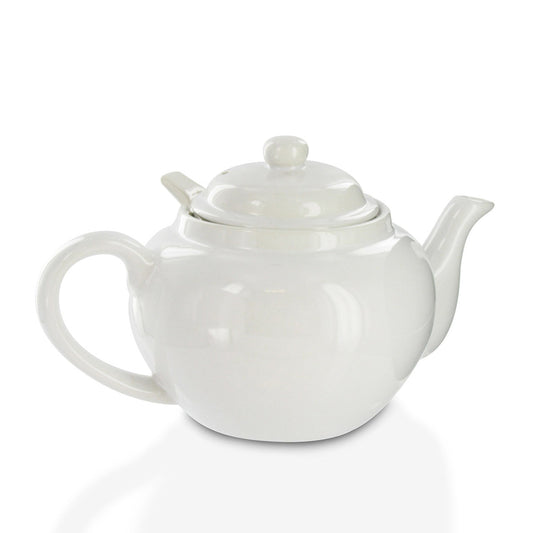 White ceramic teapot with lid on a white background