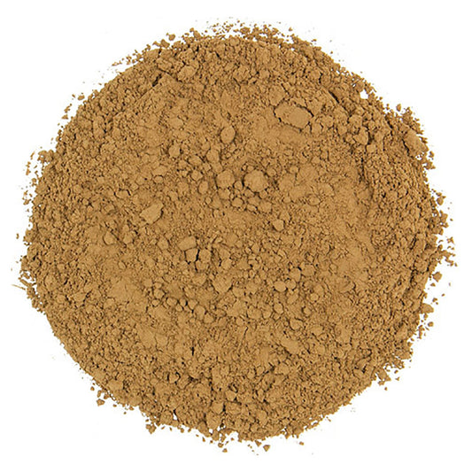 Brown powdered Earl Grey tea on a white background