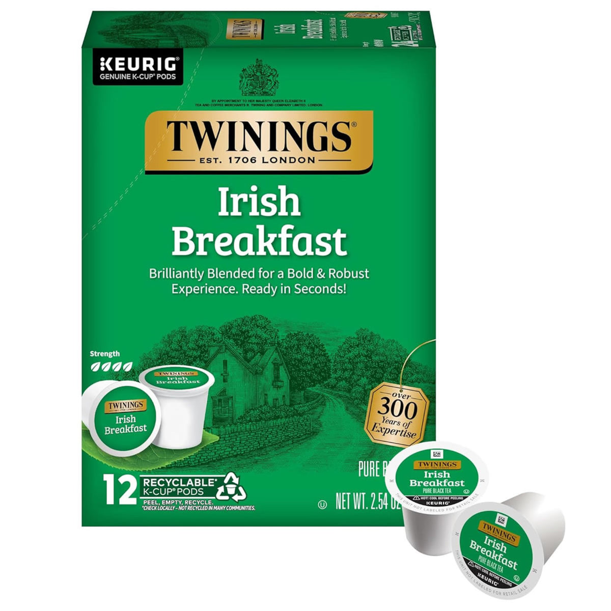 Twinings Irish Breakfast K-Cup pods packaging on a white background