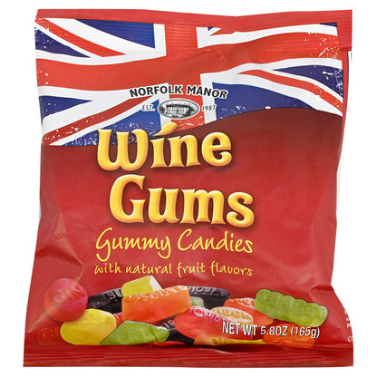Norfolk Manor Wine Gums gummy candies packaging with British flag design