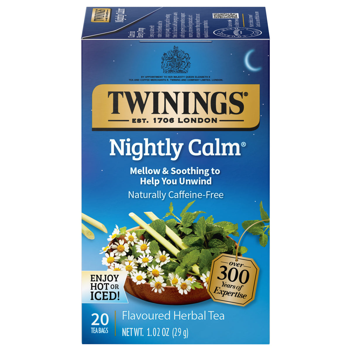 Twinings Nightly Calm tea box on a white background