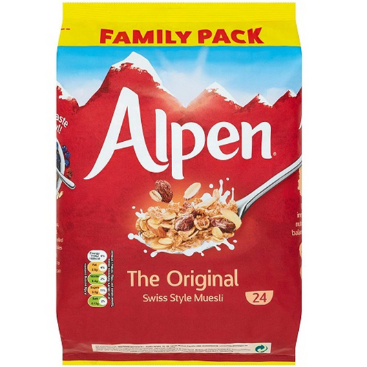Alpen cereal family pack with red and yellow design
