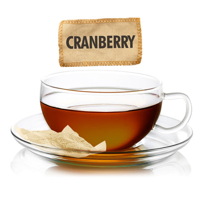 Packaging of Cranberry Flavored Black Tea with tea bags visible through a transparent window, branded by English Tea Store.