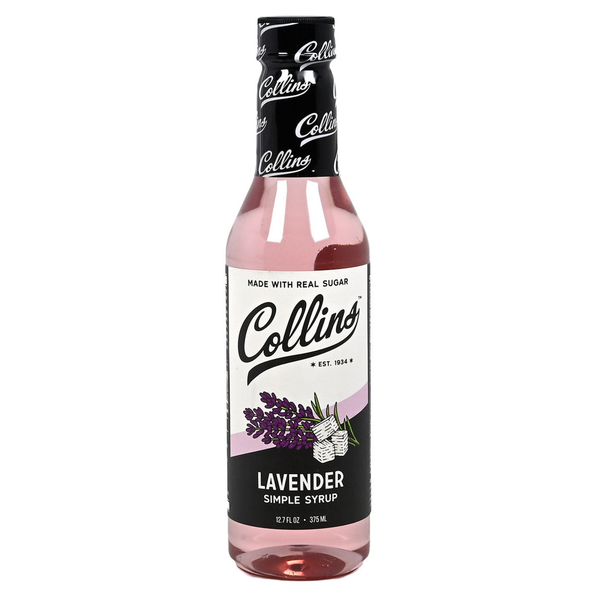 Collins Lavender Simple Syrup bottle on a white background