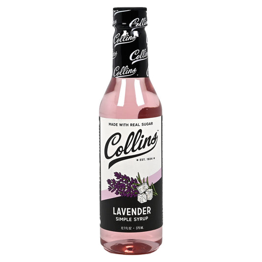 Collins Lavender Simple Syrup bottle on a white background