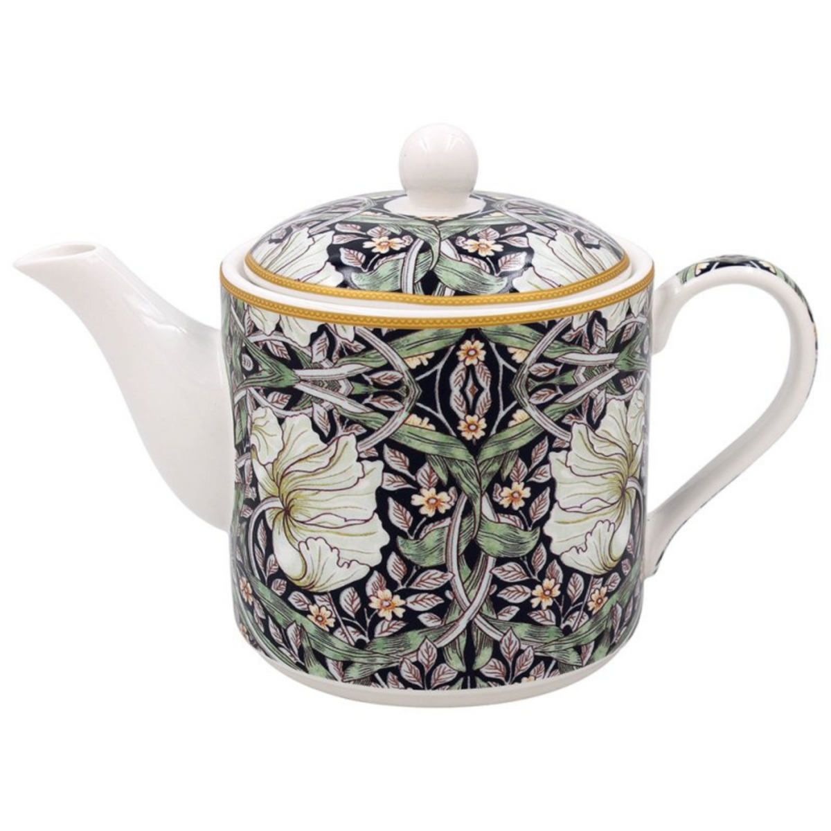 William Morris 'Pimpernel' Teapot with decorative floral design with teapot on a white background.