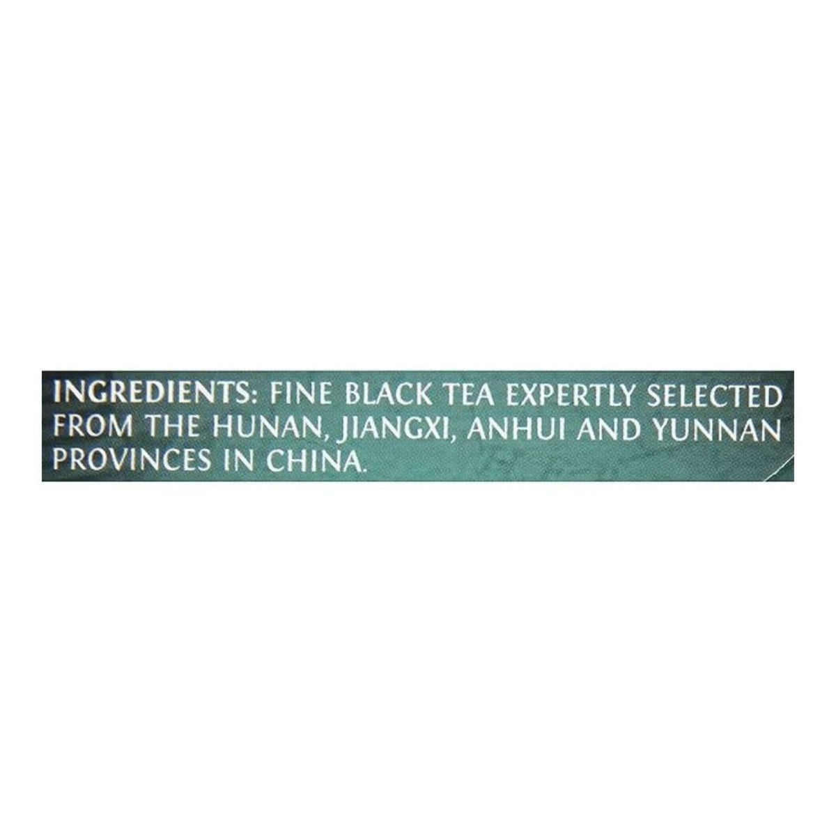 Ingredients listing of Fine Black Tea with source listing of provinces in China.