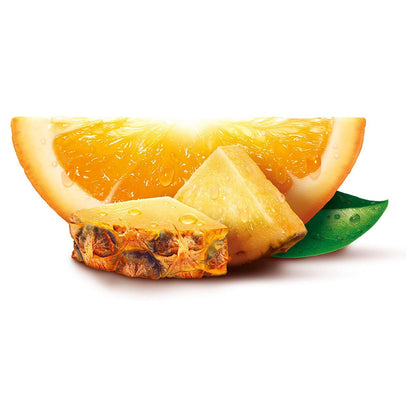 Sliced pineapple with a green leaf on a white background
