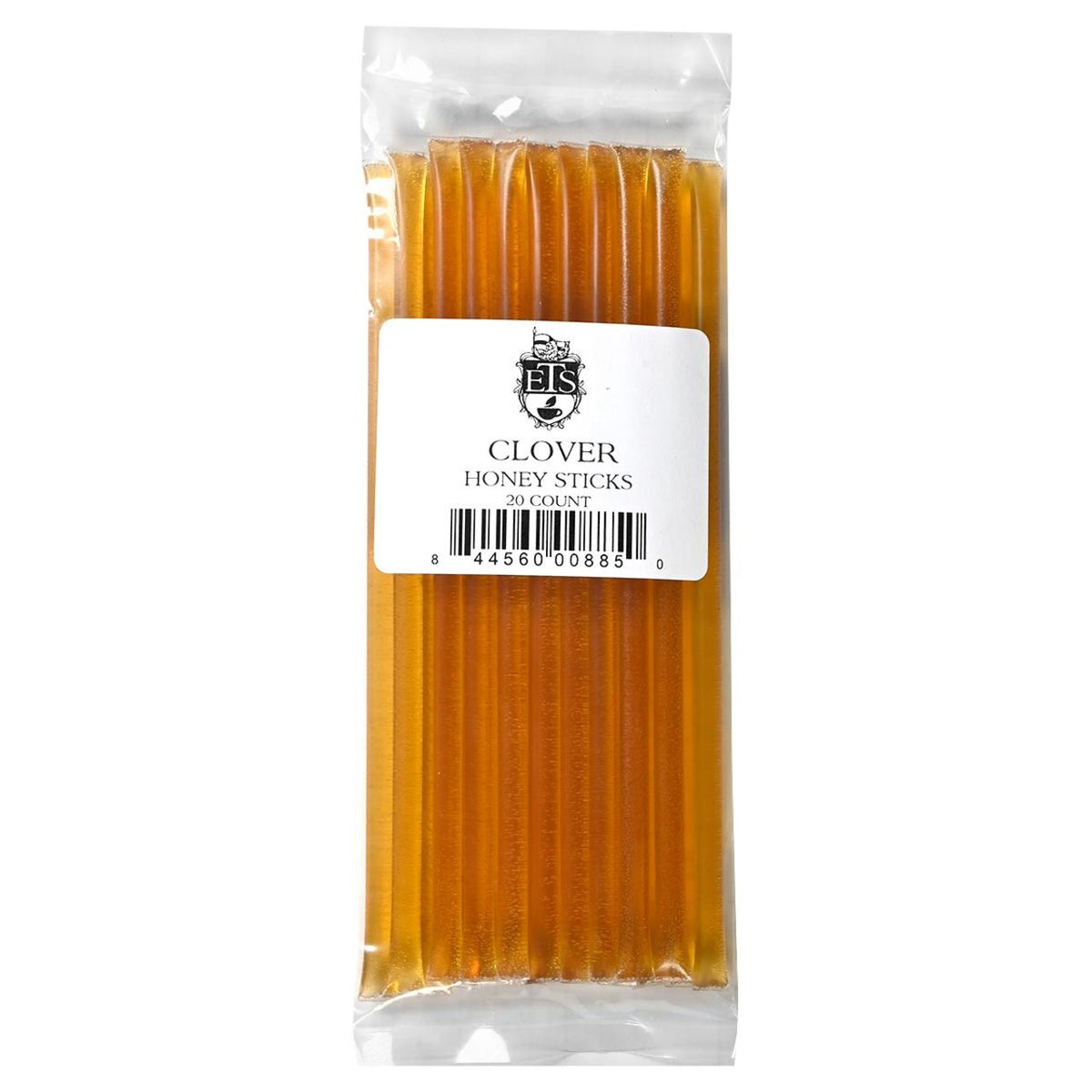 Pack of Clover honey sticks with a clear packaging on a white background