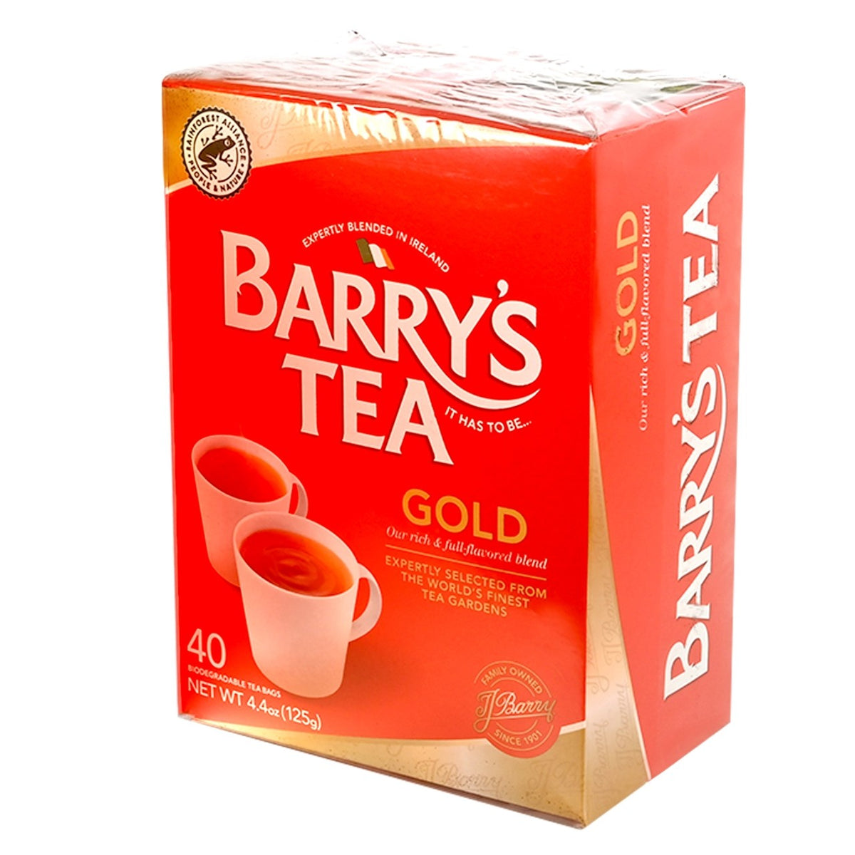 Barry's Tea Gold red packaging on a white background