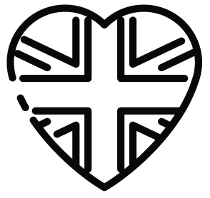 Icon of a heart with etching of the union jack cross