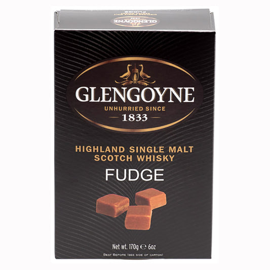 Box of Glengoyne Highland Single Malt Scotch Whisky Fudge on a white background