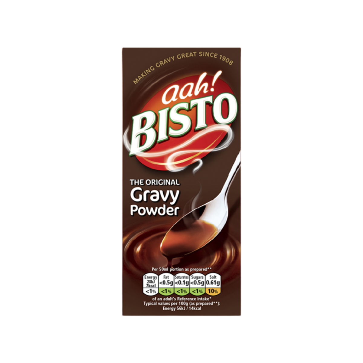 Bisto gravy powder packet on a white background